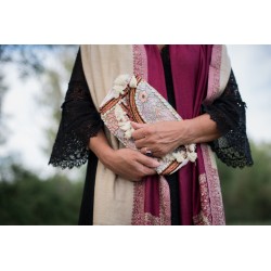 Foulard reversible rose fushia et crème