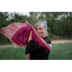 Foulard reversible rose fushia et crème
