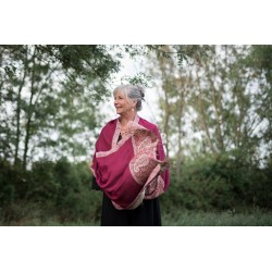 Foulard reversible rose fushia et crème