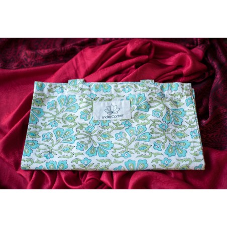 Tote Bag bleu et vert imprimé indien