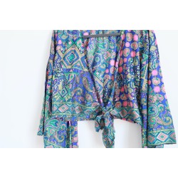 Chemisier cache coeur retro bleu rose doré