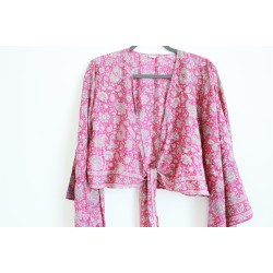 Pink & golden flowers wrap blouse