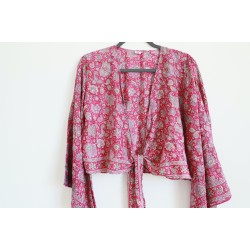 Pink & golden flowers wrap blouse