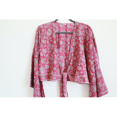 Pink & golden flowers wrap blouse