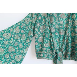 Green flowers wrap blouse