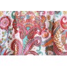 White wrap blouse with colorful pattern
