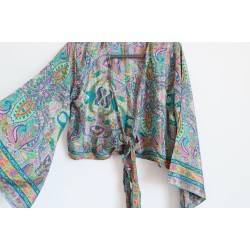 Chemisier hippie bleu violet moutarde cache coeur