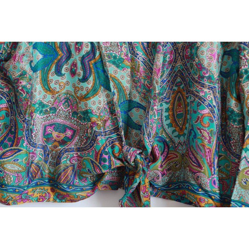 Chemisier hippie bleu violet moutarde cache coeur