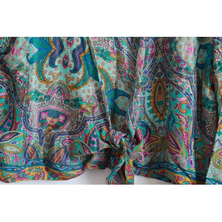 Chemisier hippie bleu violet moutarde cache coeur