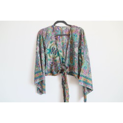 Chemisier hippie bleu violet moutarde cache coeur