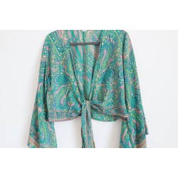 Green wrap blouse with pattern