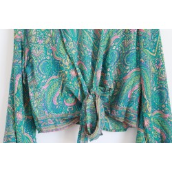Green wrap blouse with pattern