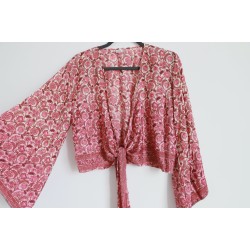 Chemisier rose pale à fleurs cache coeur