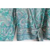 Chemisier bleu turquoise à fleurs cache coeur