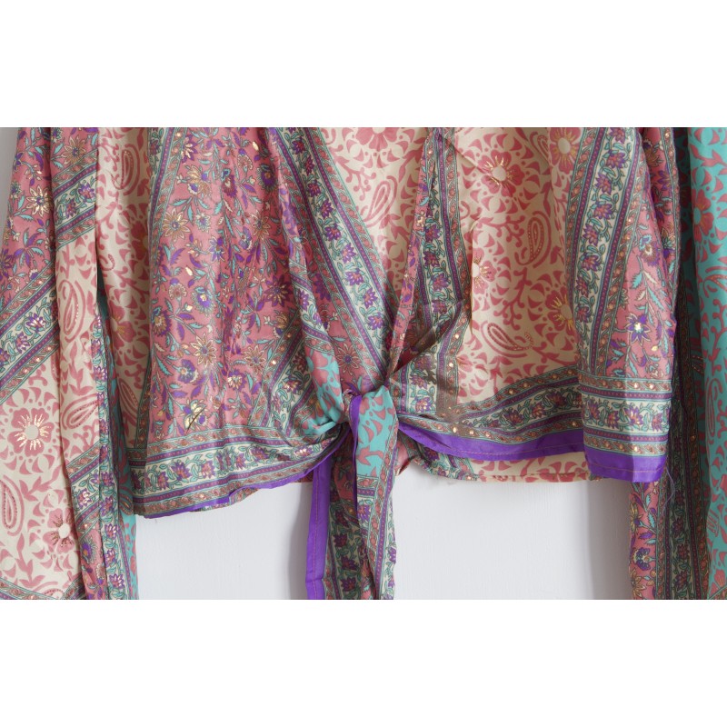 copy of Colorful and golden flowers wrap blouse