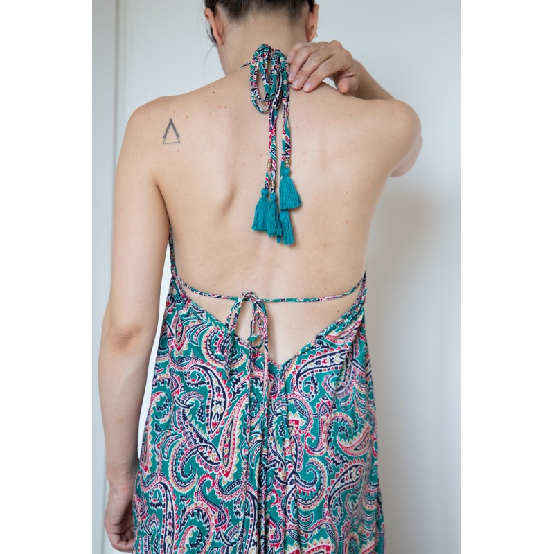 Robe dos nus verte paisley