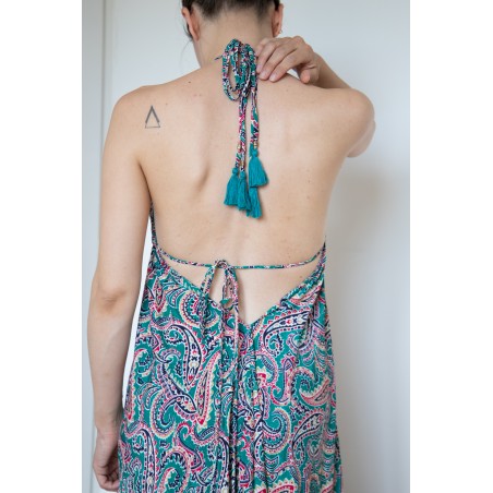 Robe dos nus verte paisley