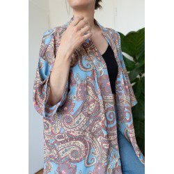 Kimono court bleu et gris