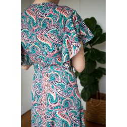 Robe portefeuille verte avec manches évasées