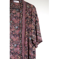 Kimono court noir rose et doré