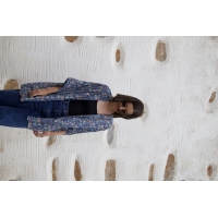 Kimono court bleu à fleurs