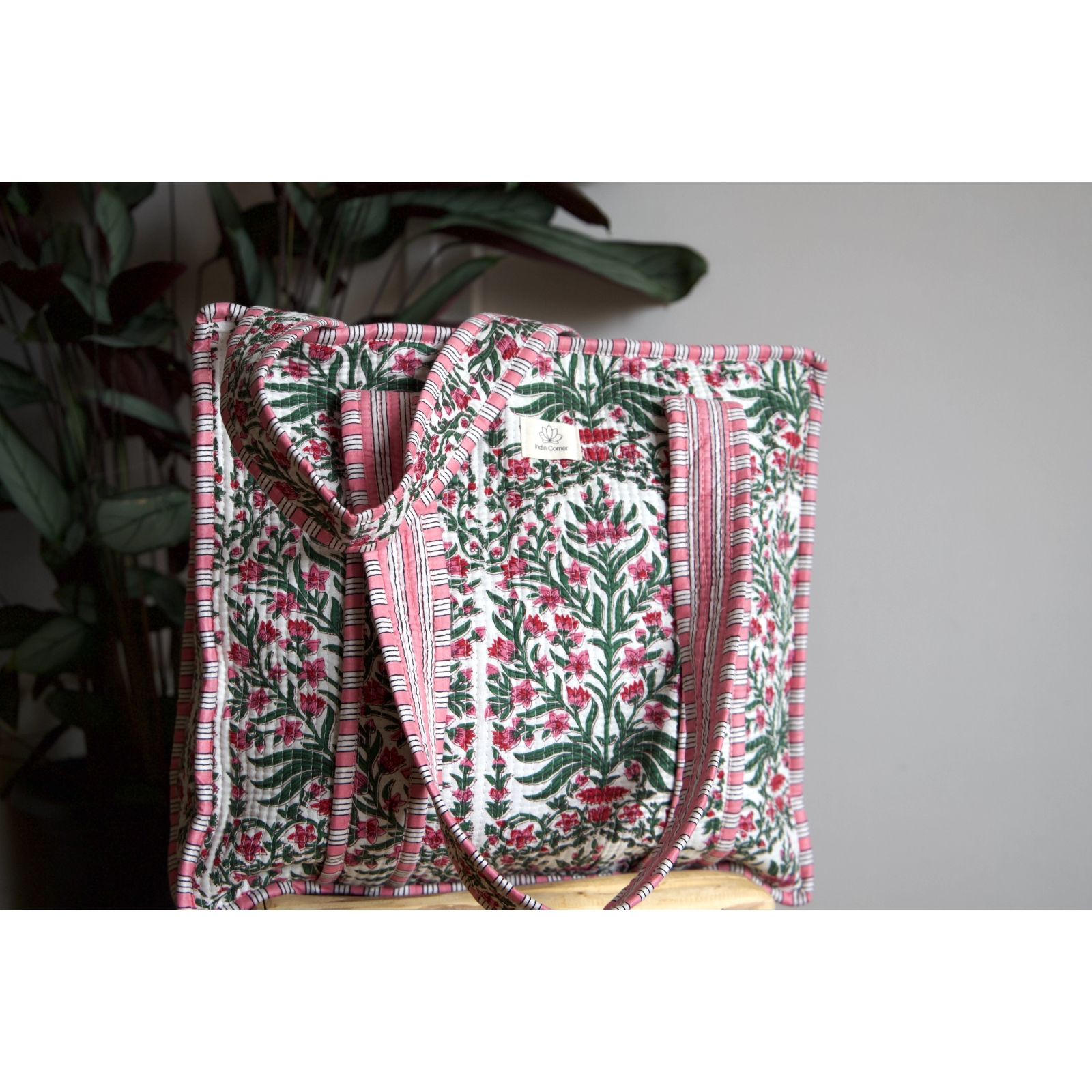 Sac cabas en coton à fleurs avec fermeture éclair