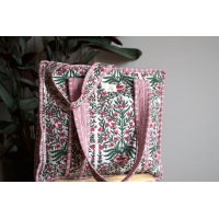 Sac cabas en coton à fleurs avec fermeture éclair