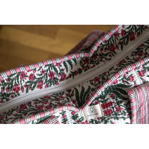 Sac cabas en coton à fleurs avec fermeture éclair