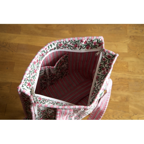 Sac cabas en coton à fleurs avec fermeture éclair