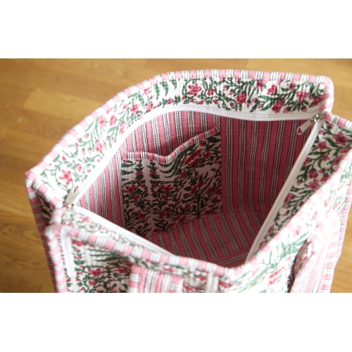 Sac cabas en coton à fleurs avec fermeture éclair