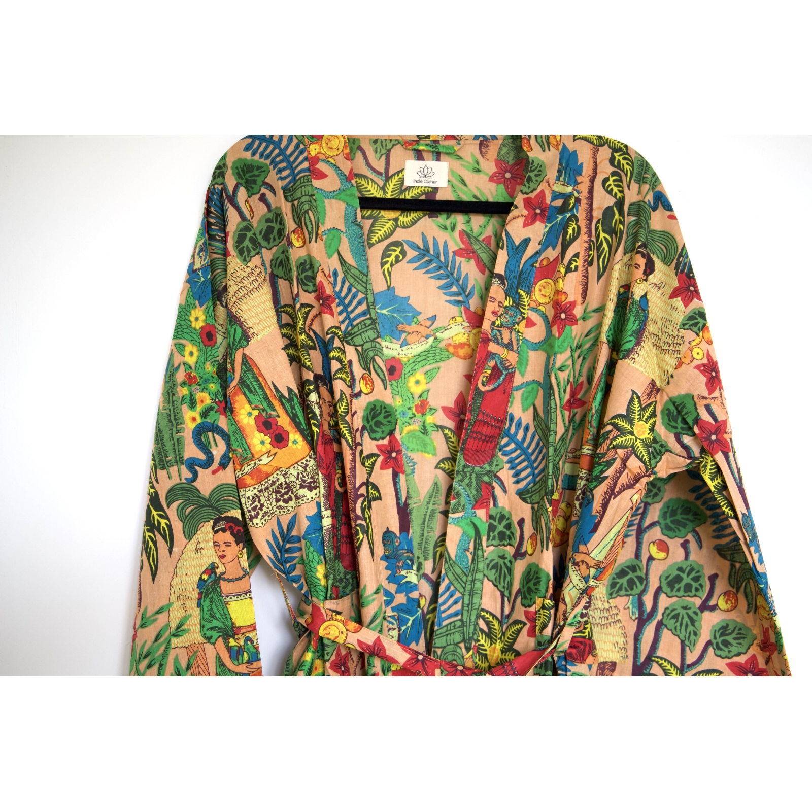 Kimono en coton Frida Kahlo beige rosé