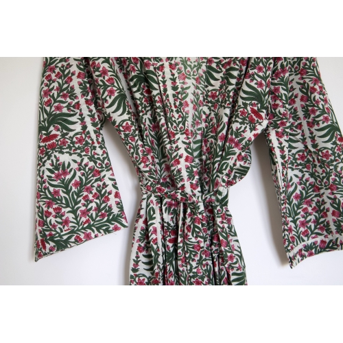 Kimono en coton fleurs rose...