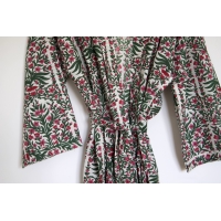 Kimono en coton fleurs rose et vert