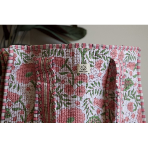 Sac cabas en coton à fleurs avec fermeture éclair