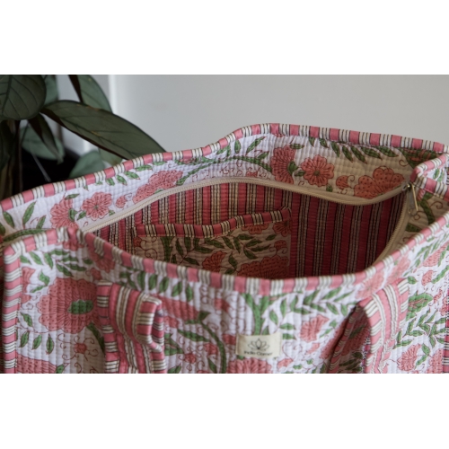 Sac cabas en coton à fleurs avec fermeture éclair