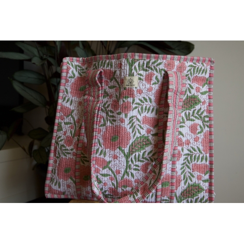 Sac cabas en coton à fleurs avec fermeture éclair