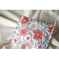 Pochette en coton matelassé fleuris orange et rose