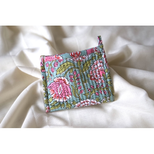 Porte monnaie coton matelassé bleu rose vert