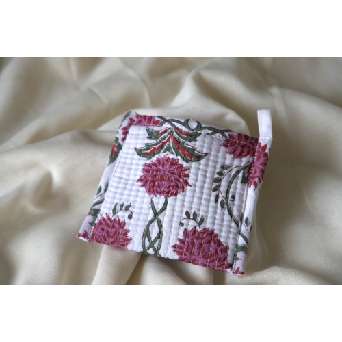 Petit porte monnaie coton matelassé fleurs roses
