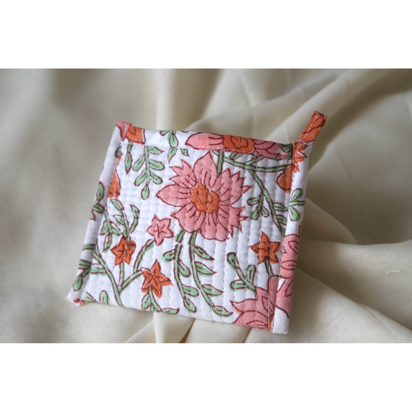 Porte monnaie coton matelassé fleurs orange