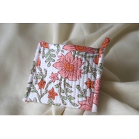 Porte monnaie coton matelassé fleurs orange