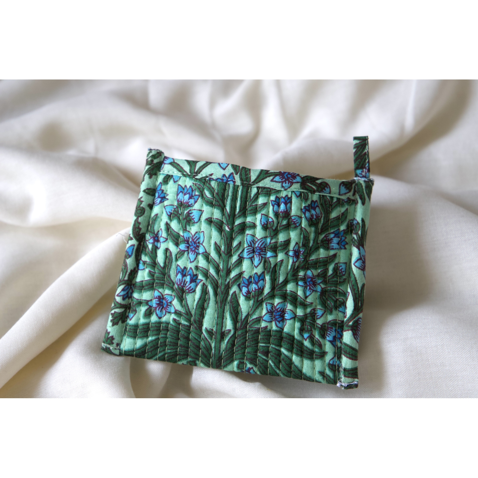 Porte monnaie coton matelassé vert et bleu