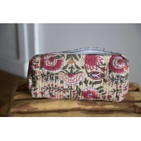 Trousse à crayon matelassé beige à fleurs roses