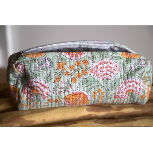 Trousse à crayon matelassé jaune et vert