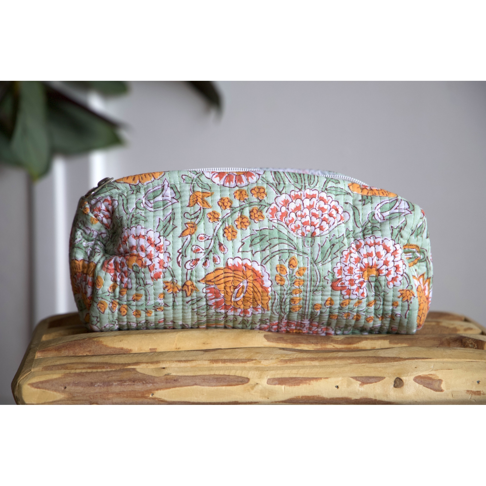 Trousse à crayon matelassé jaune et vert