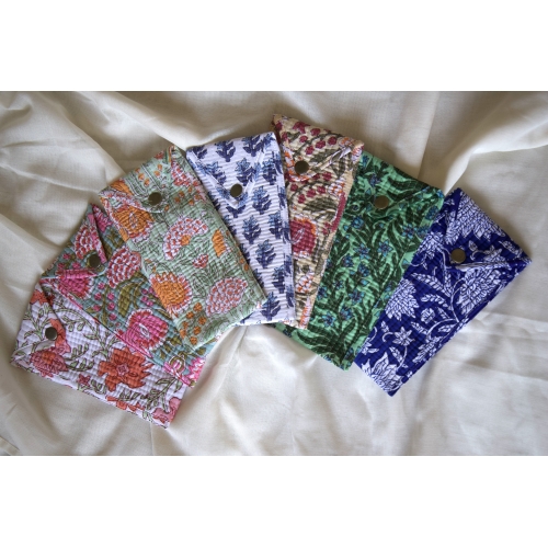 Etui à lunette en coton matelassé fleurs roses oranges