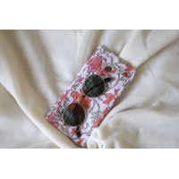 Etui à lunette en coton matelassé fleurs roses oranges