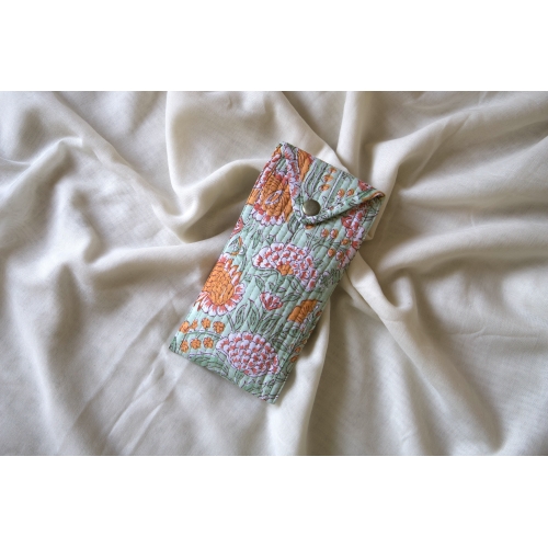 Etui à lunette en coton matelassé jaune et vert