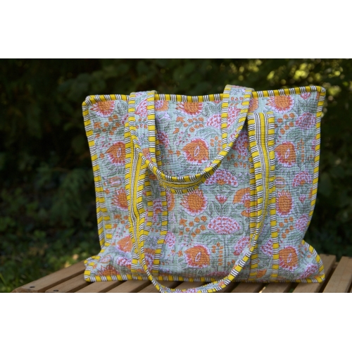 Sac cabas en coton jaune et...