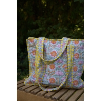 Sac cabas en coton jaune et vert avec fermeture éclair